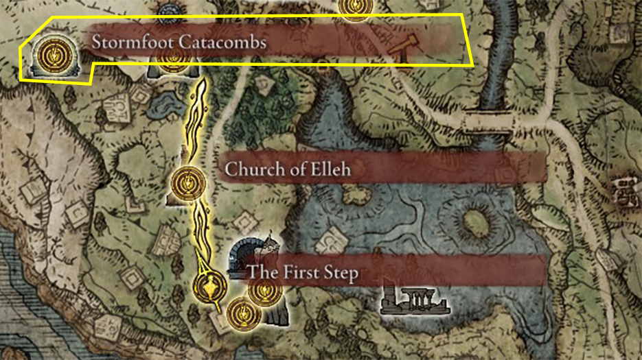 Stormfoot Catacombs location on Elden Ring map